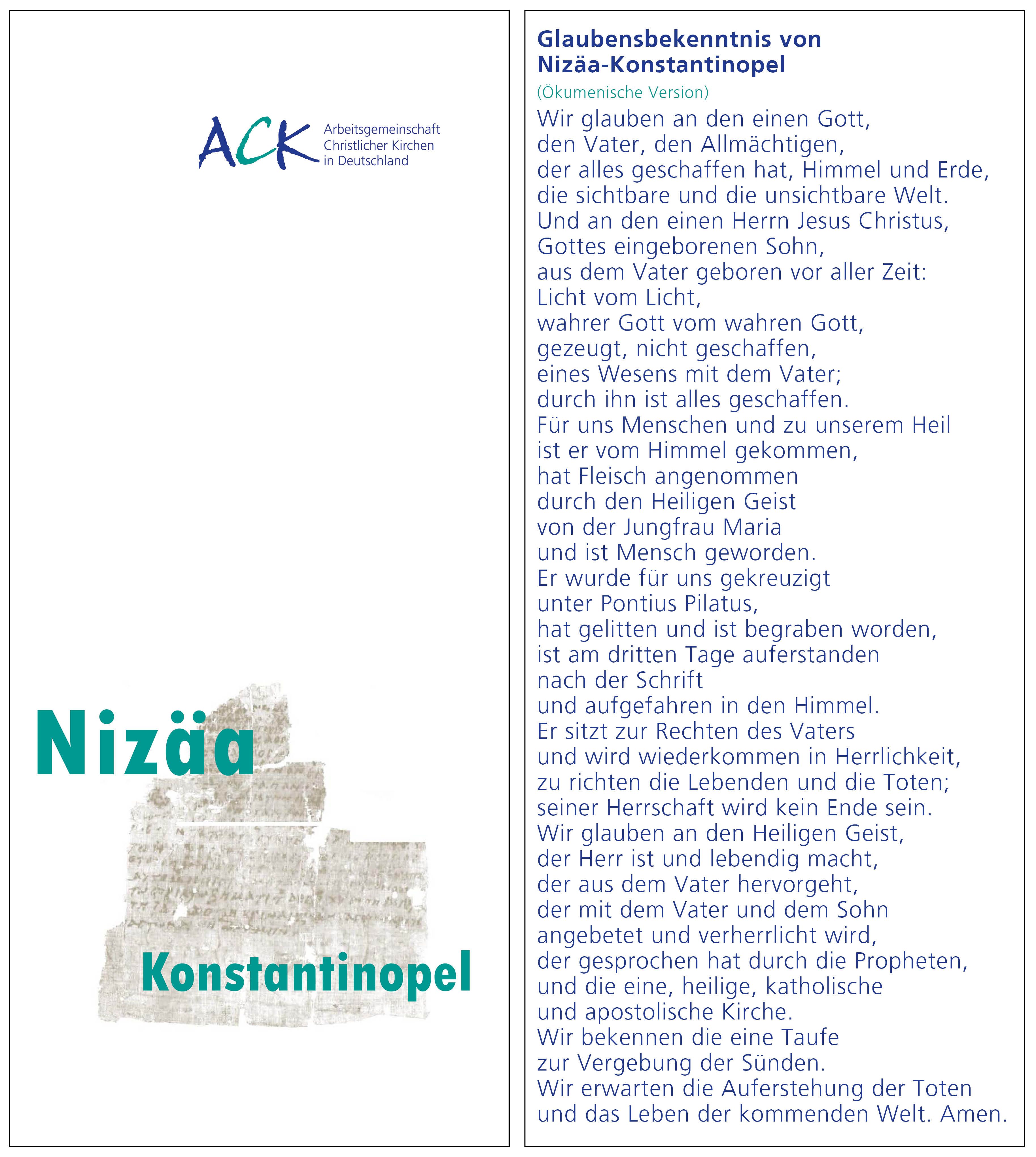 Lesezeichen Glaubensbekenntnis von Nizäa-Konstantinopel
